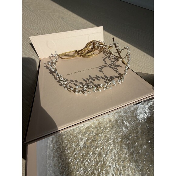 Twig And Honey Halo-Bridal-Gold, Swarovski,Pearls-NEVER WORN main image 10